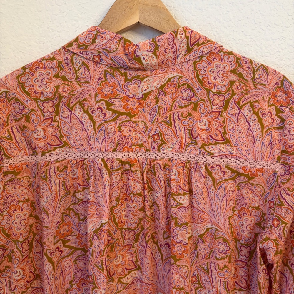 Sundance Popover Top Blouse M Cotton Lawn Paisley Floral Lace Trim Boho Summer - Picture 8 of 11